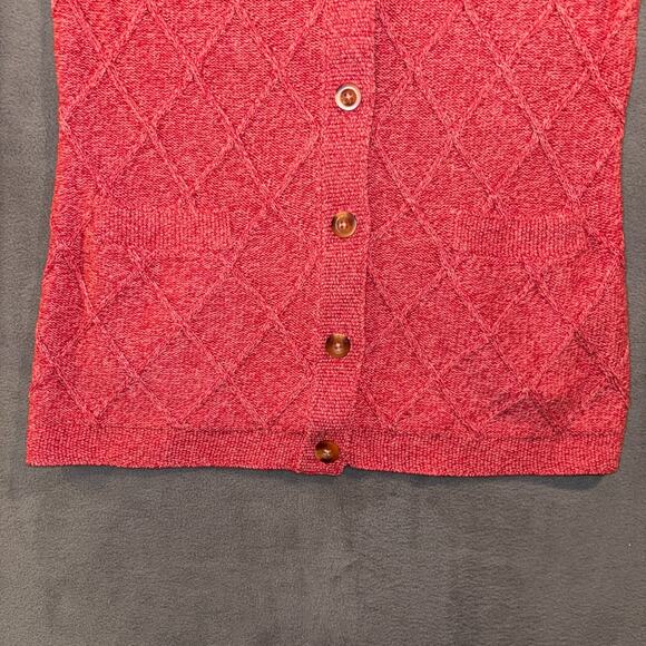 LL Bean Womens Red Pink Long Button Down Cardigan Diamond Knit 100% Cotton Small - Picture 7 of 14